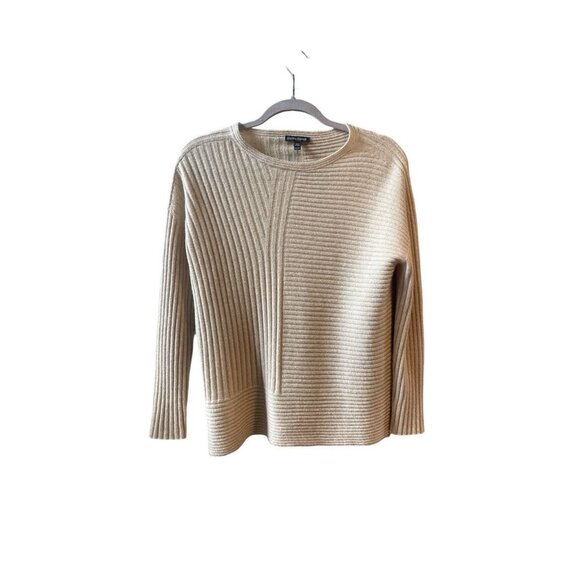 $398 Eileen Fisher Women's Bateau Neck Ribbed Cashmere Sweater Oatmeal Size XS - Picture 2 of 8